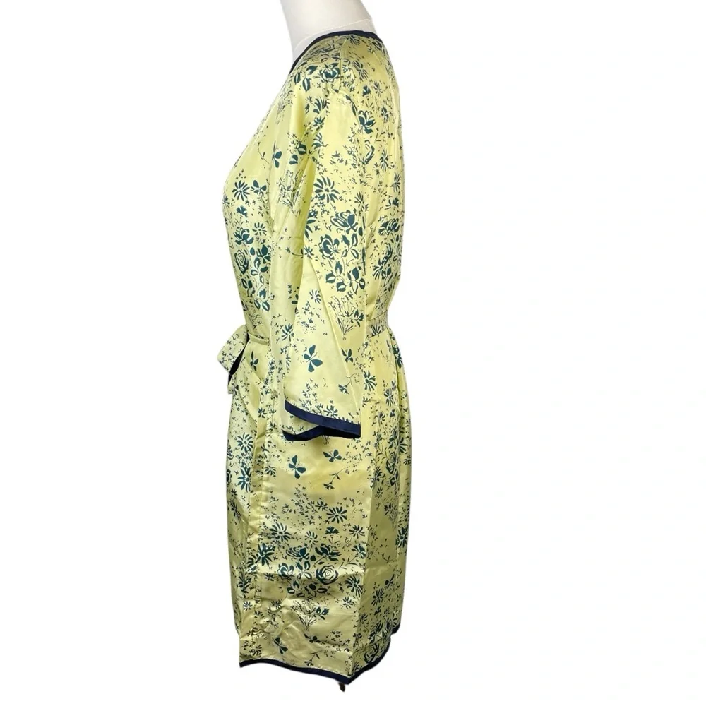 Anthropologie Eloise Silk Kimono Robe Size S/M Yellow and Blue Floral Like New - Picture 2 of 10